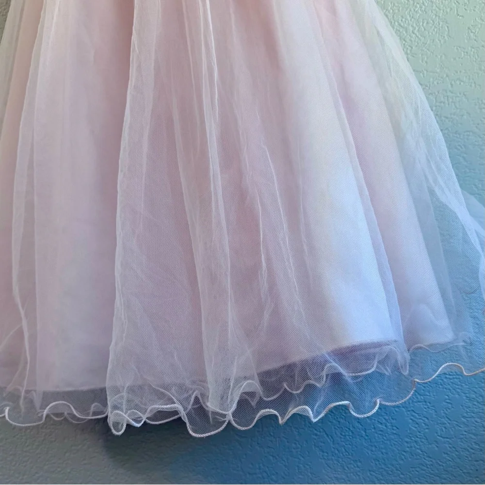 Chantilly Place Sleeveless Blush-Pink Floral Waist Tulle Gown for Girls. Size 5. - Picture 7 of 17